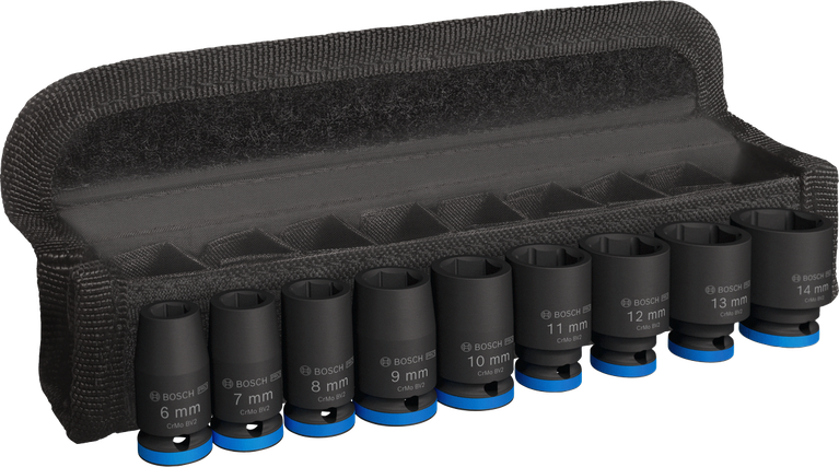 BoschPRO 冲击套筒组 1/4 英寸，每盒 9 件。.