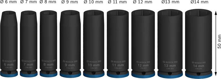 Bosch PRO 冲击套筒套装 1/4 英寸深 9 件。.