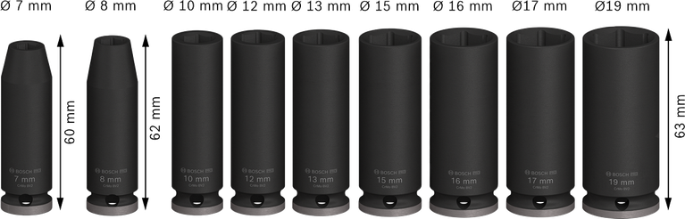 Bosch PRO 冲击套筒组，3/8 英寸深，9 件套。.