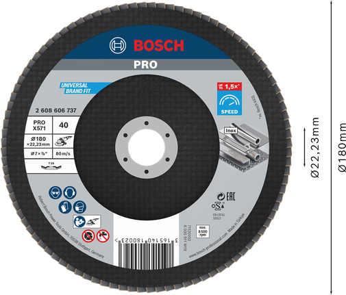 Bosch PRO X571 翻盖磨盘 180 毫米 G40，用于金属研磨。.