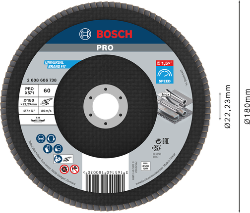 Bosch PRO X571 翻盖磨盘 180mm G60 用于金属研磨。.