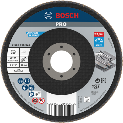 Bosch PRO X571 翻板砂轮，角度 125 毫米，粒度 80。.