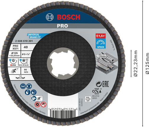 Bosch PRO X571 翻板盘，角度 125 毫米 G40 X-Lock。.
