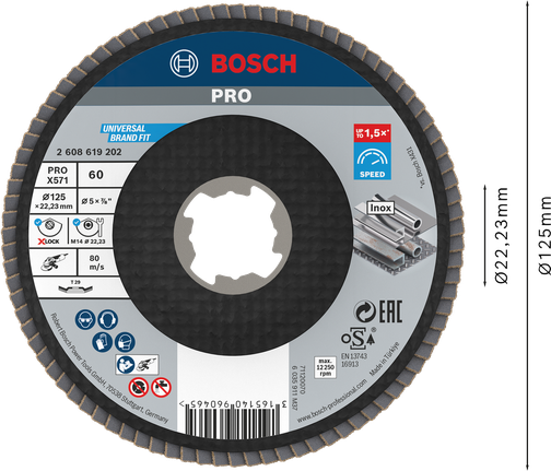 Bosch PRO X571 翻板轮，角度 125 毫米 G60 X-LOCK。.