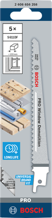 Bosch PRO Window Demolition S611DF 5 片装刀片，尺寸为 1.25 x 19 x 150 毫米。.
