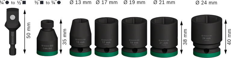 BoschPRO 冲击套筒组，带适配器，7 件。.