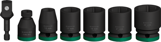 BoschPRO 冲击套筒组，带 1/2 英寸适配器，7 件。.
