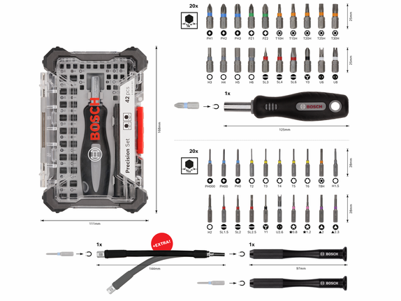 Bosch精密螺丝刀头套装 43 件，带盒子。.