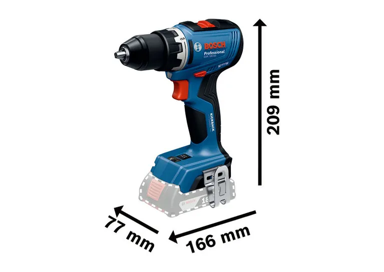 Bosch GSR 18V-65 无绳电钻，紧凑型 77x166x209 毫米。.