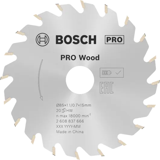 Bosch PRO Wood 无绳圆锯片，85 毫米 20T。.