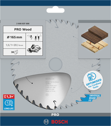 Bosch PRO Wood 165×1.5×20 mm T36 圆锯片。.