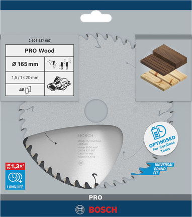 BoschPRO Wood 165×1.5×20 mm 48T锯片.