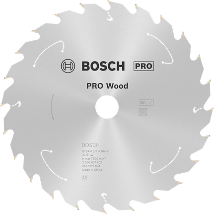 适用于无绳锯的BoschPRO Wood 圆锯片 184mm T24。.