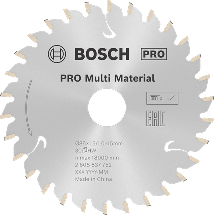 Bosch PRO Multi Material 无绳圆锯片 85 毫米。