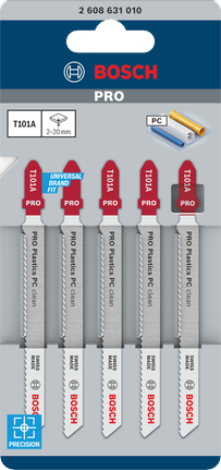BoschPRO Plastics PC 清洁 T101A 曲线锯刀片 100 毫米 5 件.
