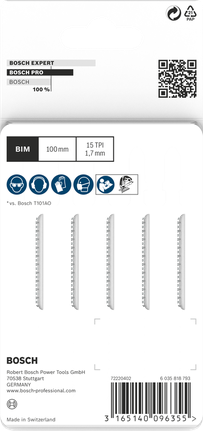 BoschPRO 硬木清洁 T101AIF 曲线锯刀片 100 毫米 5 件.
