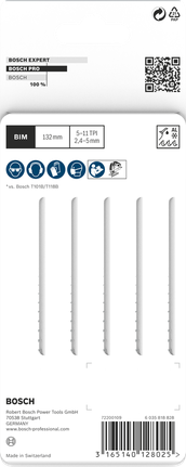 Bosch PRO 多材质 T345XF 曲线锯刀片 132 毫米 5 件。.