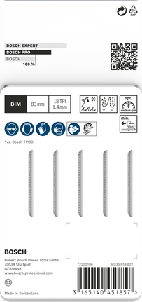 BoschPRO 不锈钢 T118EFS 曲线锯锯条 83 毫米 5 件.