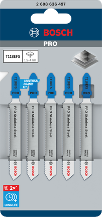 Bosch PRO T118EFS 不锈钢曲线锯刀片 83 毫米 5 件。.