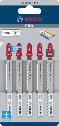 BoschPRO Plastics PP 清洁 T102D 曲线锯刀片 100 毫米 5 件.