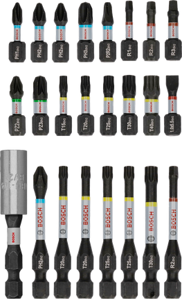 Bosch PRO 冲击螺丝刀头套装 24 件，适用于多种紧固用途。.