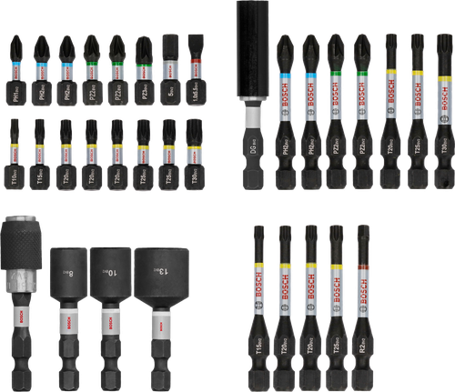 Bosch PRO 冲击螺丝刀头套装 33 件，颜色编码的尖端。.