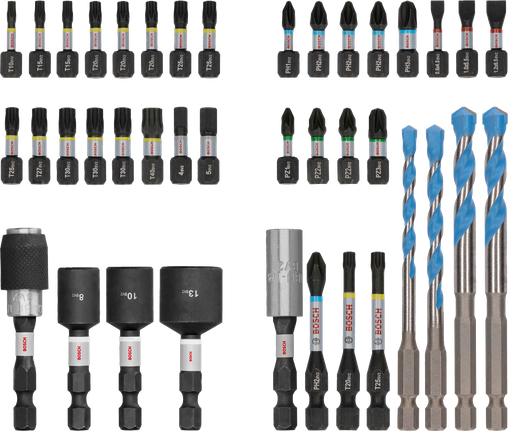 Bosch PRO Impact 混合套装 40 件，颜色编码的钻头和钻头。.