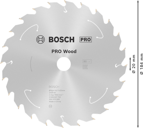 BoschPRO 木材圆锯片 184 毫米 T24。.