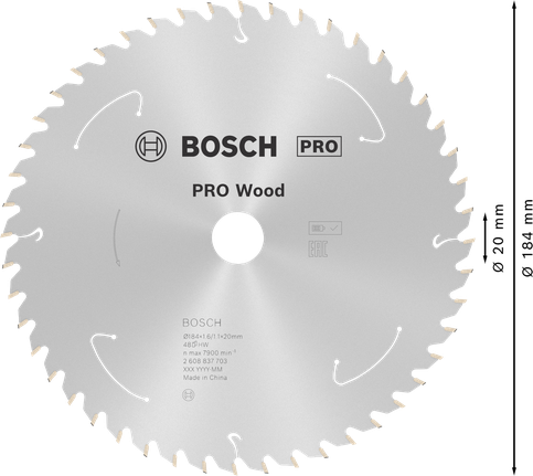 BoschPRO 木材圆锯片 184 毫米 48 齿。.