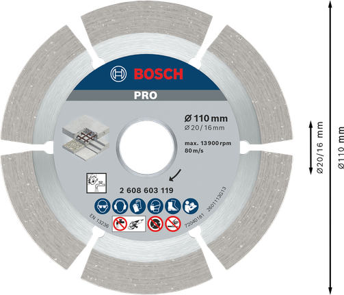 BoschPRO 混凝土金刚石锯片 110 毫米，用于切割混凝土。.