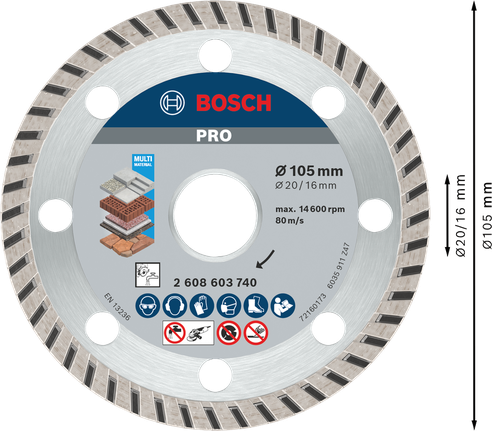 用于切割的Bosch PRO 多材料金刚石锯片 105 毫米。.