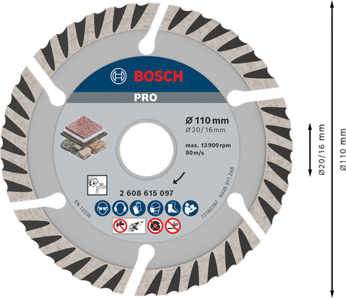 BoschPRO Stone 金刚石锯片 110 毫米，用于切割石材。.