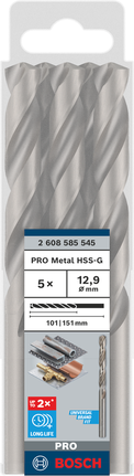 BoschPRO 金属 HSS-G 钻头套装 12.9 毫米 5 件套。