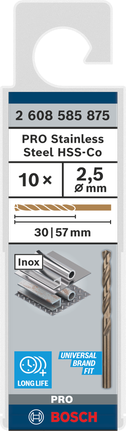 BoschPRO 不锈钢 HSS-Co 2.5 毫米钻头套装。