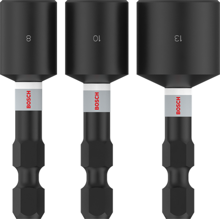 Bosch PRO 冲击螺母扳手套装 8、10、13 毫米 1/4 英寸六角。.