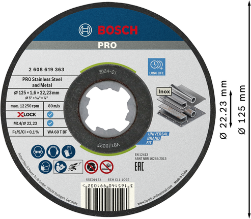 Bosch PRO X-Lock 不锈钢切割盘 125 毫米。.