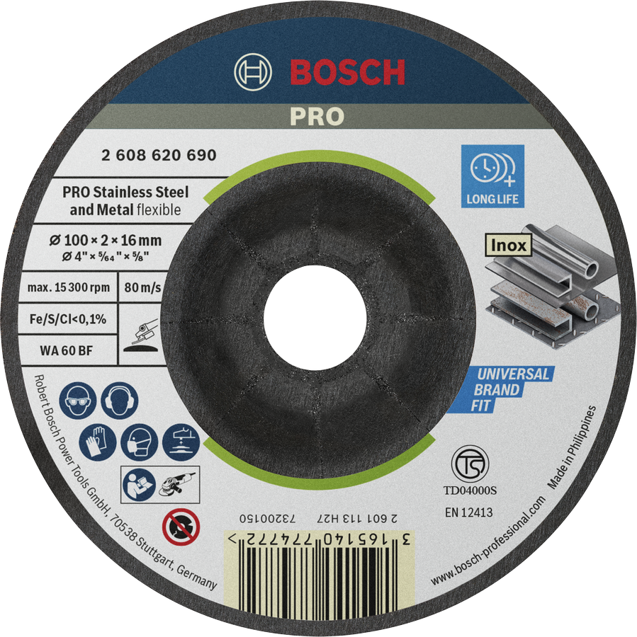 适用于不锈钢的Bosch PRO 半柔性砂轮。.