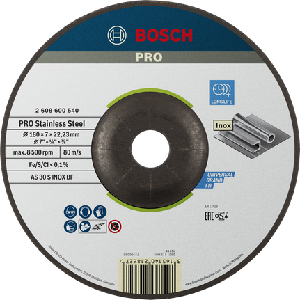 Bosch PRO 不锈钢砂轮，180 毫米，适用于 Inox。.
