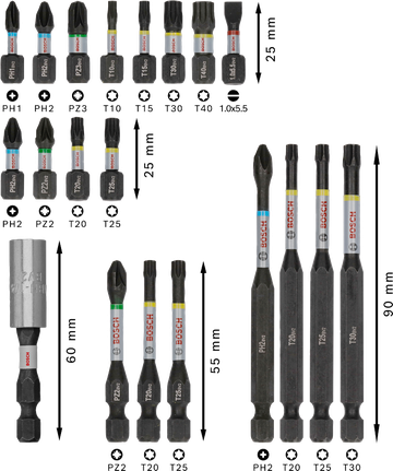 Bosch PRO 冲击螺丝刀头套装 20 件，颜色编码。.