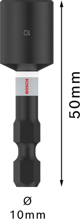 BoschPRO 冲击螺母扳手 10 x 50 毫米，适用于 1/4 英寸六角柄。.