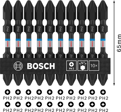 Bosch PRO PH2 双头冲击钻头 65 毫米，10 个装。.