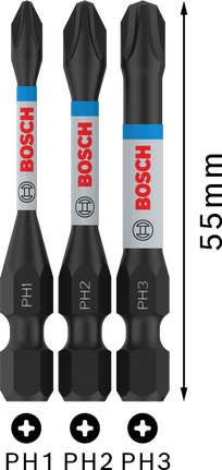 BoschPRO PH 冲击钻头 PH1 PH2 PH3 55 毫米套装.