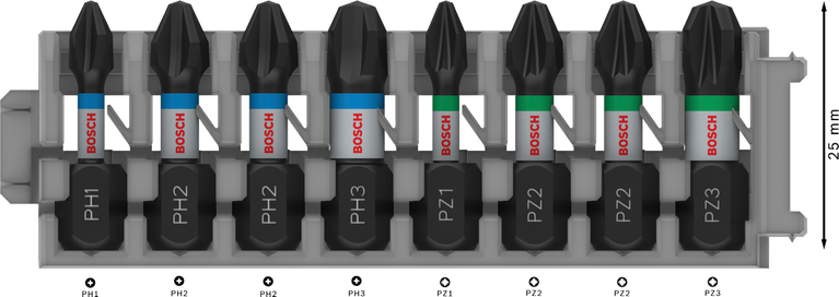Bosch PRO 冲击螺丝刀头套装 8 件，25 毫米。.