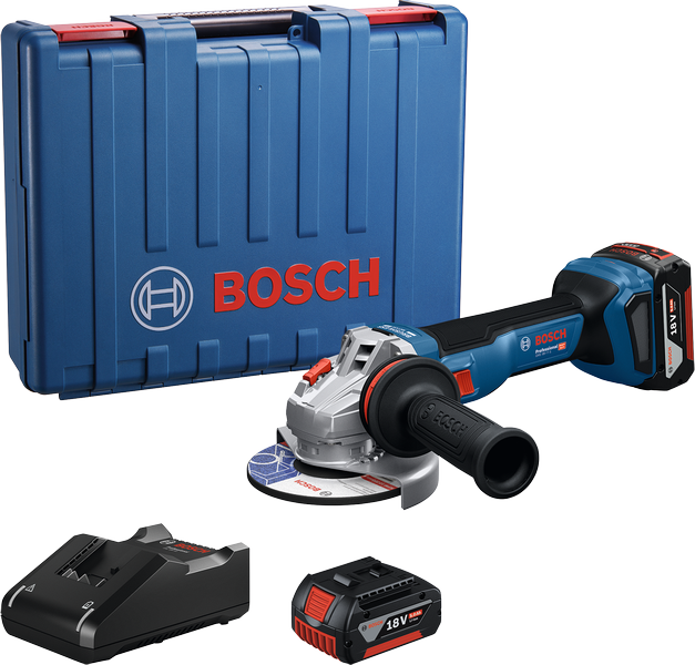 BoschGWS 18V-11 角磨机配有外壳、电池和充电器。.