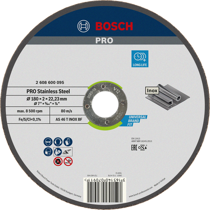 Bosch PRO 不锈钢切割盘 180x2x22.23 毫米。.
