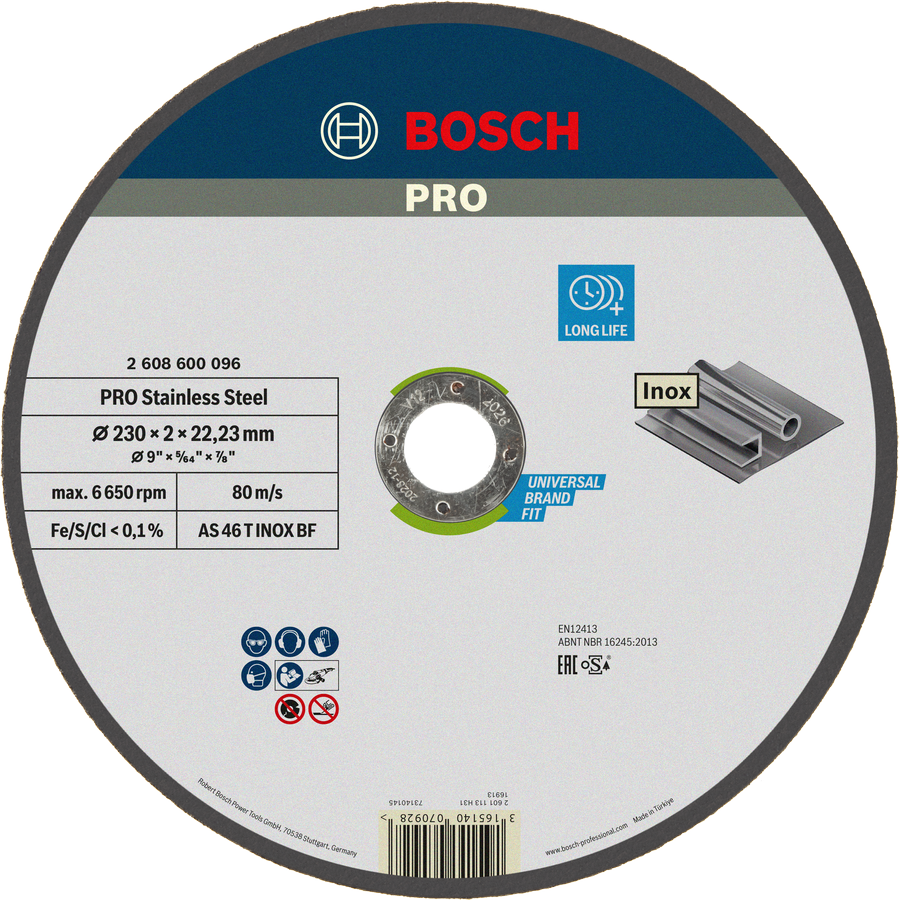 BoschPRO 不锈钢切割盘 230 毫米，使用寿命长。.
