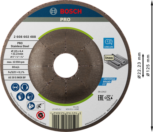 Bosch PRO 不锈钢研磨盘 125 x 6 x 22.23 毫米。.