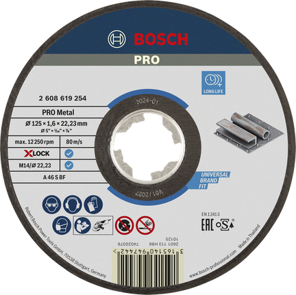 Bosch PRO 金属粘合切割盘 125x1.6x22.23 毫米 X-Lock。.