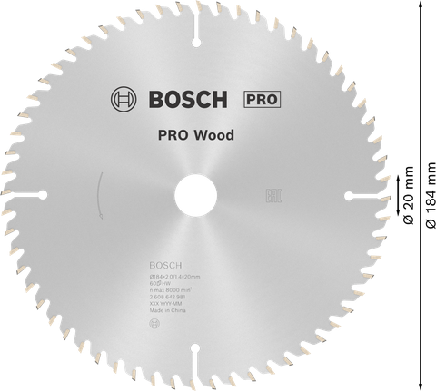 BoschPRO 木材圆锯片 184 毫米，用于精确切割木材。.