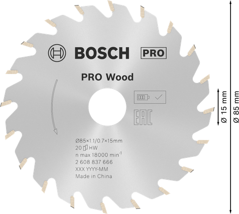 Bosch PRO Wood 无绳圆锯片 85 毫米。.